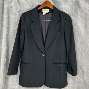 Eddie Bauer Womens Black Wool Blend Angora Blazer Jacket Size Small Petite